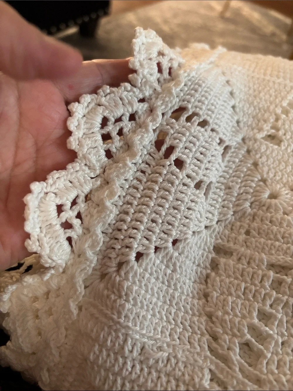 Handmade White Crochet Throw Blanket or bedspread size queen